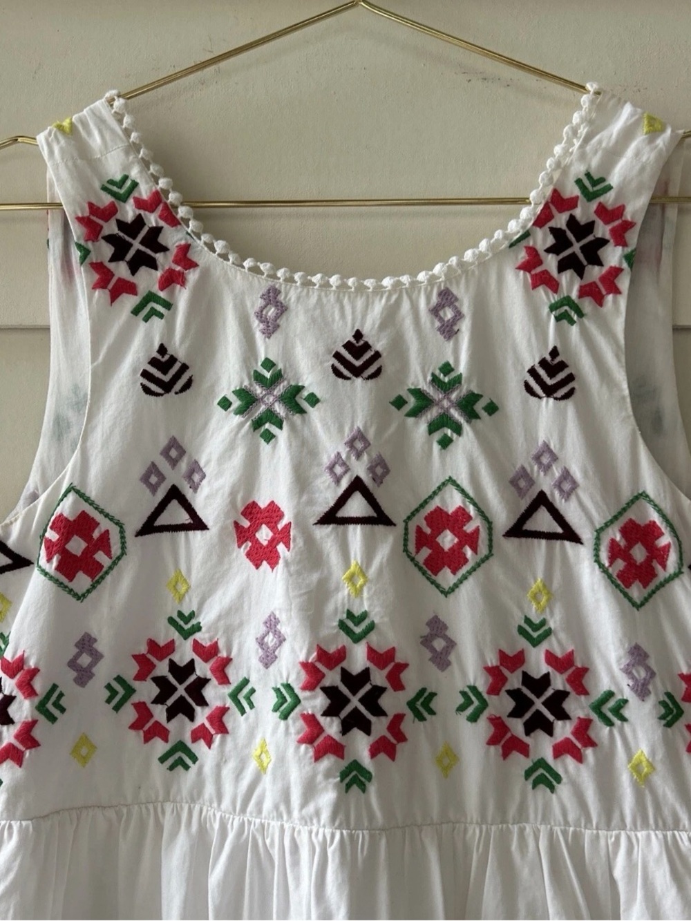 Anthropologie Dolly Embroiderd BOHO Women's Dress Pom-Pom Trim Sleeveless dress - Picture 3 of 12